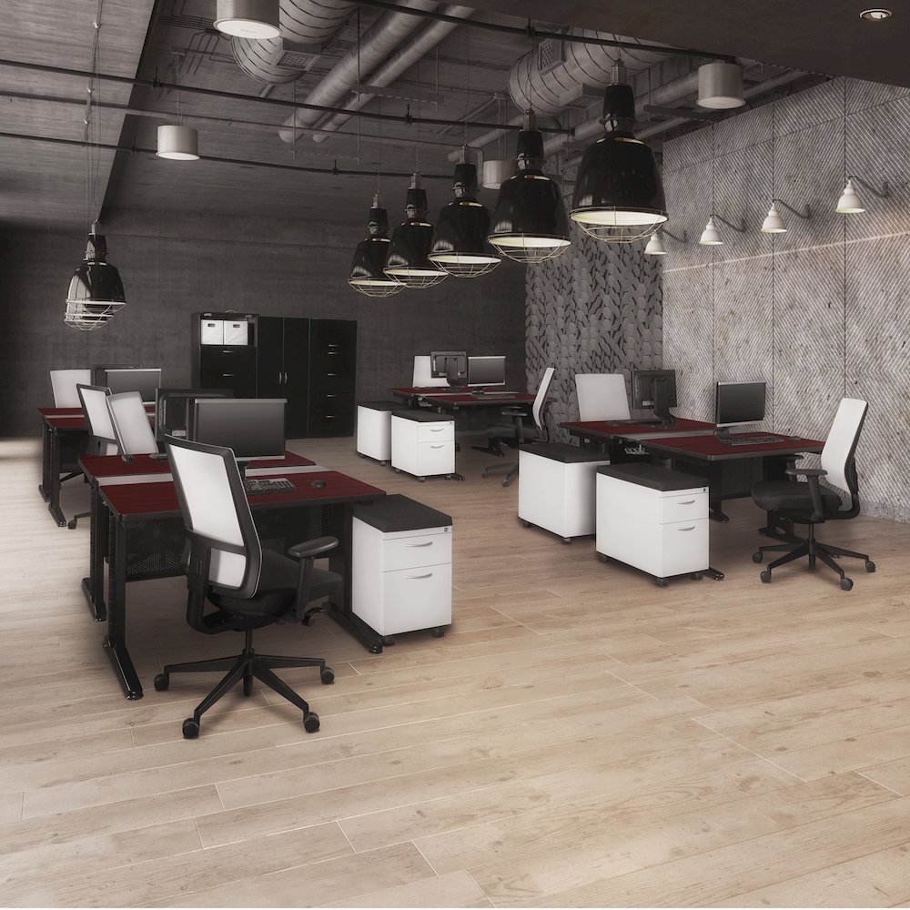 48 x 58 in. 2 Person Bench Workstation Desk- Mahogany. Picture 7