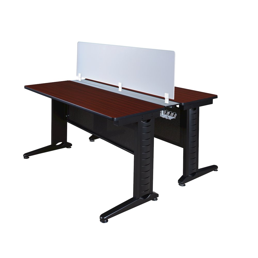 48 x 24 in. 2 Person Bench Workstation with Privacy Panel- Mahogany. Picture 1
