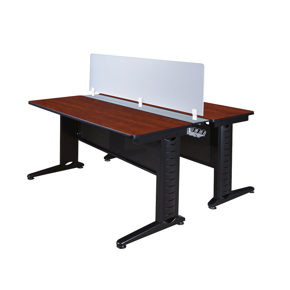 66 x 24 in. 2 Person Bench Workstation with Privacy Panel- Cherry. Picture 1
