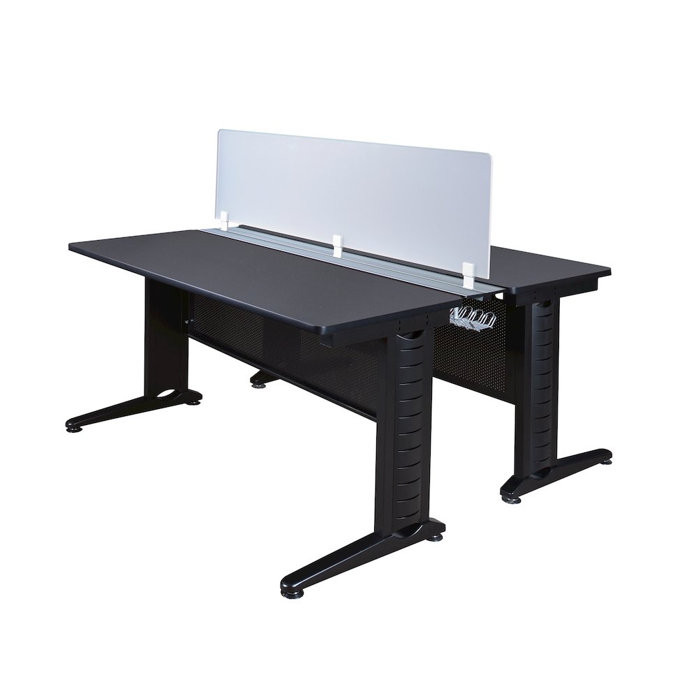 66 x 24 in. 2 Person Bench Workstation with Privacy Panel- Grey. Picture 1