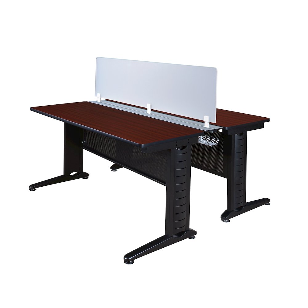 66 x 24 in. 2 Person Bench Workstation with Privacy Panel- Mahogany. Picture 1
