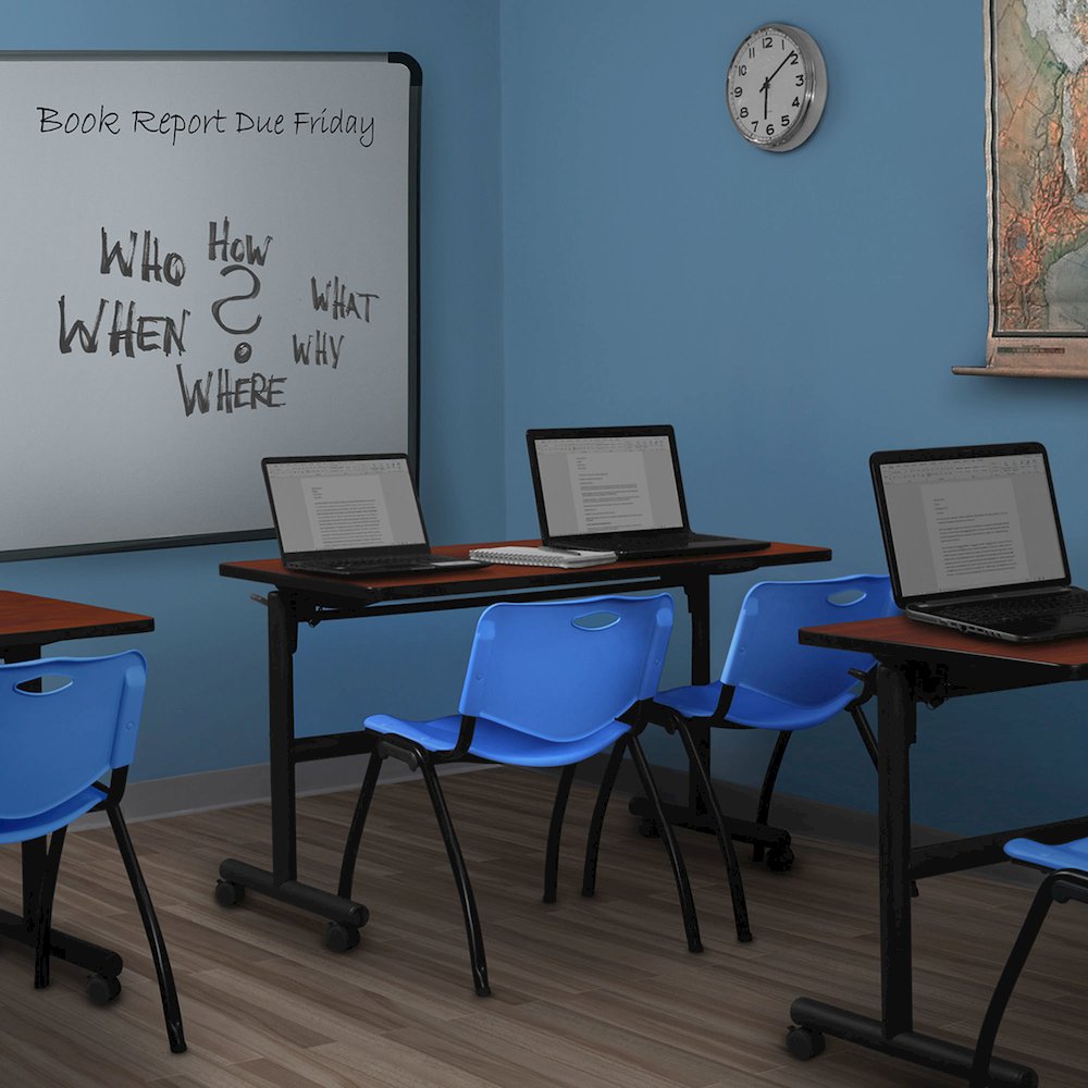 48 x 24 in. Flip-Top Training Nesting Table- Cherry, 2 M Stack Chairs- Blue. Picture 11