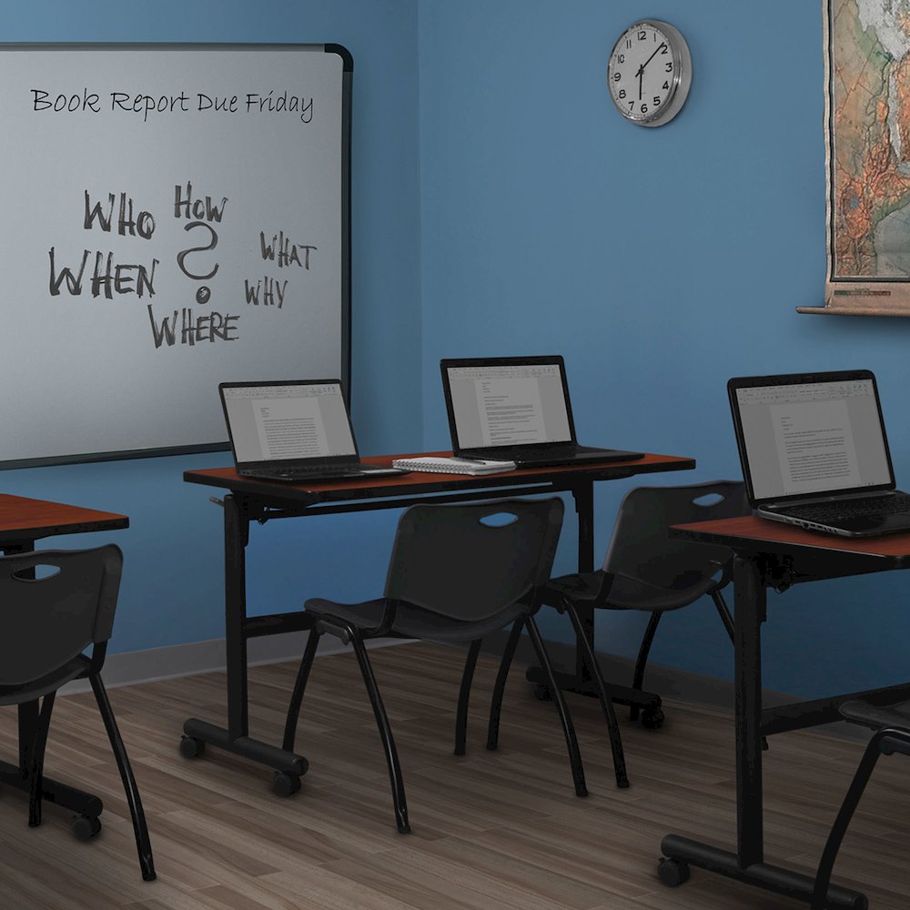 48 x 24 in. Flip-Top Training Nesting Table- Cherry, 2 M Stack Chairs- Black. Picture 11