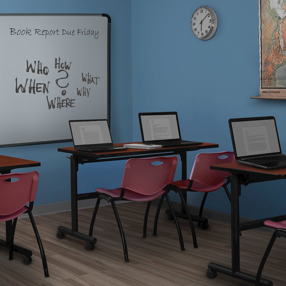 48 x 24 in. Flip-Top Training Nesting Table- Cherry, 2 M Stack Chairs- Burgundy. Picture 11