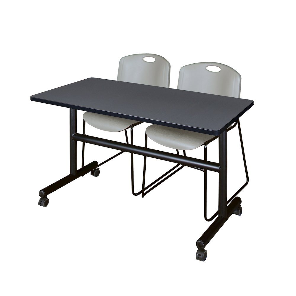 48 x 24 in. Flip-Top Training Nesting Table- Grey, 2 Zeng Stack Chairs- Grey. Picture 1