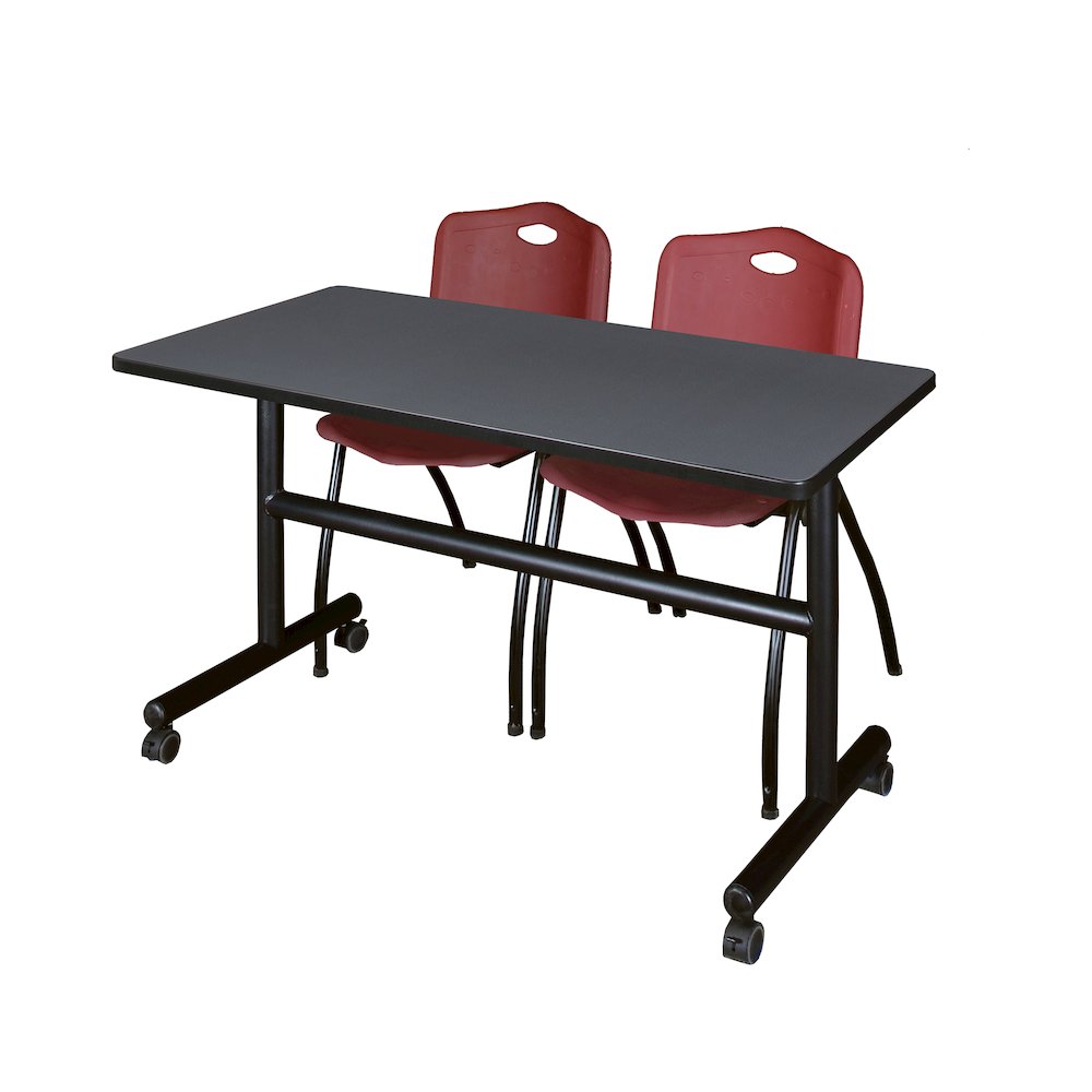 48 x 24 in. Flip-Top Training Nesting Table- Grey, 2 M Stack Chairs- Burgundy. Picture 1