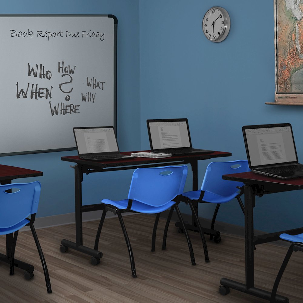 48 x 24 in. Flip-Top Training Nesting Table- Mahogany, 2 M Stack Chairs- Blue. Picture 11