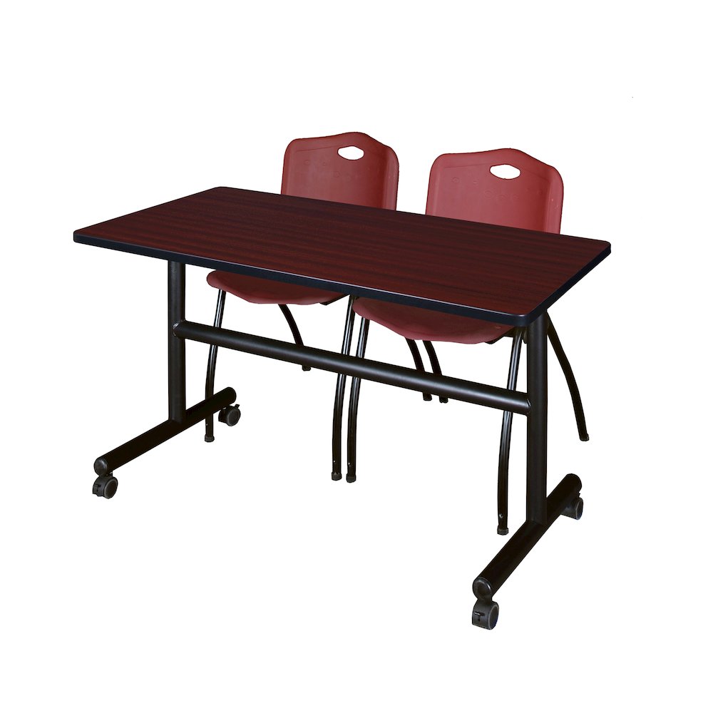 48 x 24 in. Training Nesting Table- Mahogany, 2 M Stack Chairs- Burgundy. Picture 1