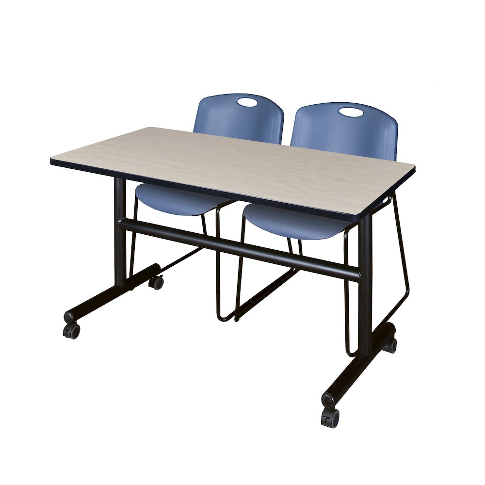 48 x 24 in. Flip-Top Training Nesting Table- Maple, 2 Zeng Stack Chairs- Blue. Picture 1
