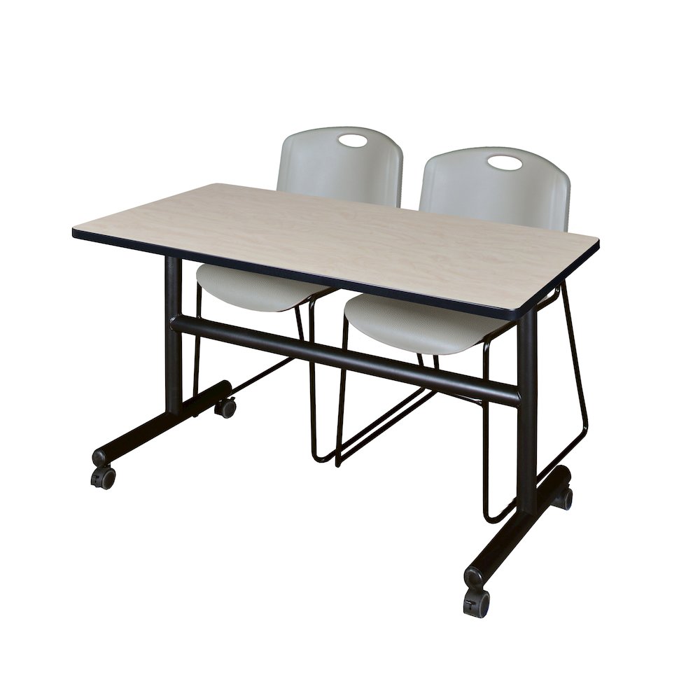48 x 24 in. Flip-Top Training Nesting Table- Maple, 2 Zeng Stack Chairs- Grey. Picture 1
