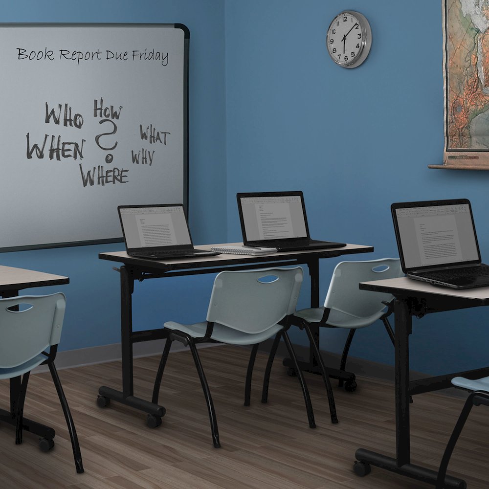 48 x 24 in. Flip-Top Training Nesting Table- Maple, 2 M Stack Chairs- Grey. Picture 11