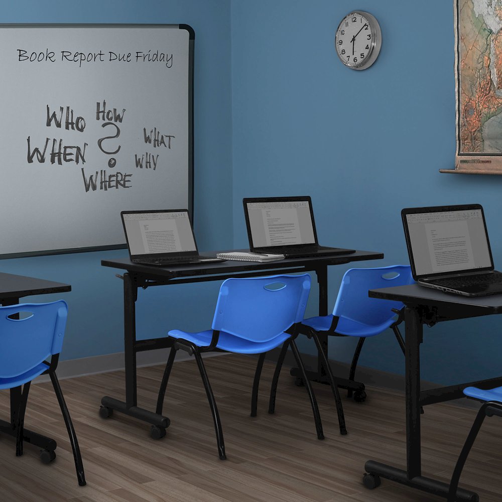 48 x 30 in. Flip-Top Training Nesting Table- Grey, 2 M Stack Chairs- Blue. Picture 11