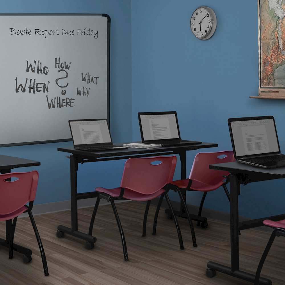 48 x 30 in. Flip-Top Training Nesting Table- Grey, 2 M Stack Chairs- Burgundy. Picture 11