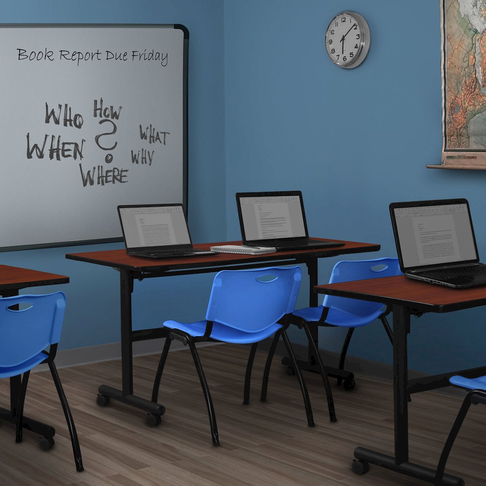 60 x 24 in. Flip-Top Training Nesting Table- Cherry, 2 M Stack Chairs- Blue. Picture 11