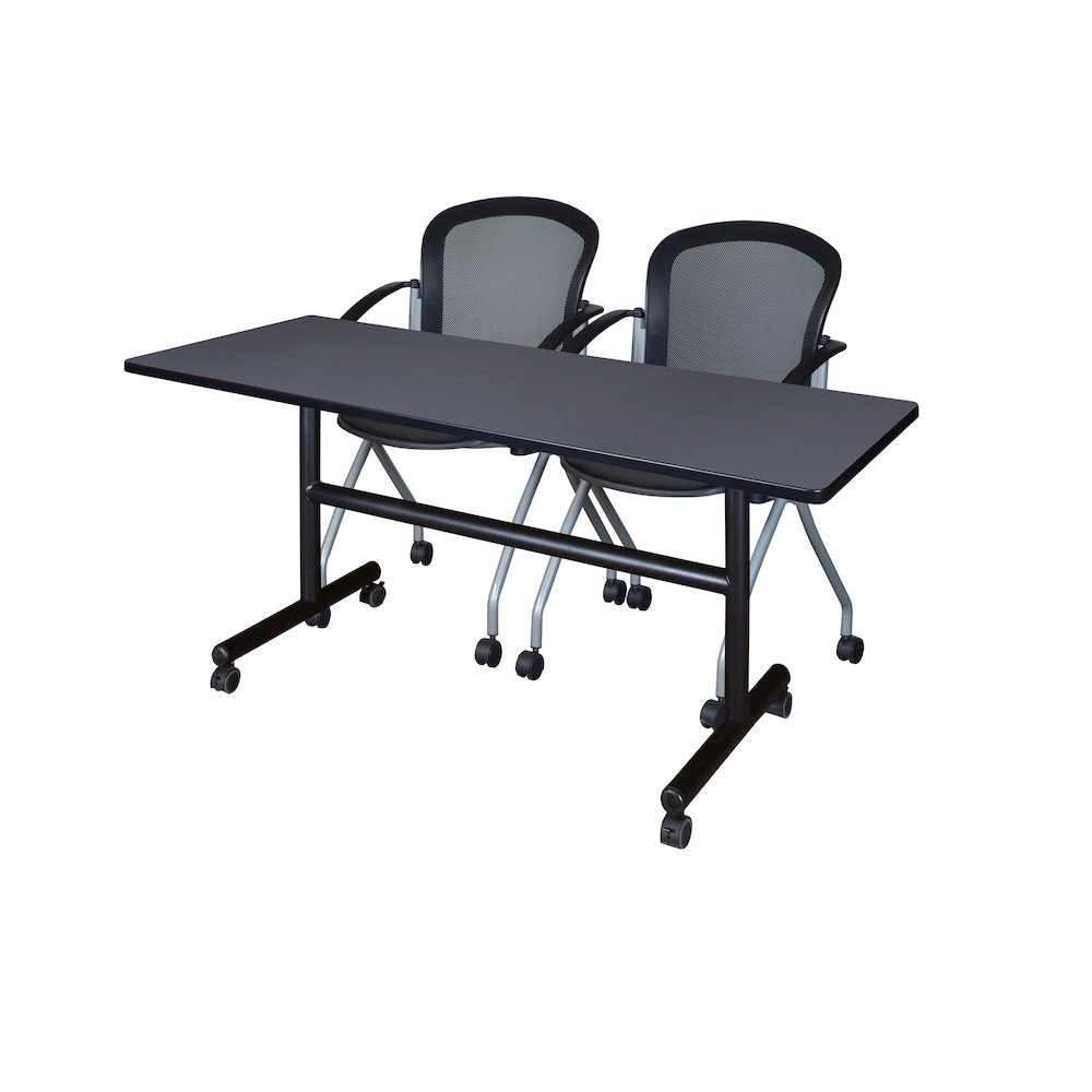 60 x 24 in. Flip-Top Training Nesting Table- Grey, 2 Cadence Nesting Chairs. Picture 1