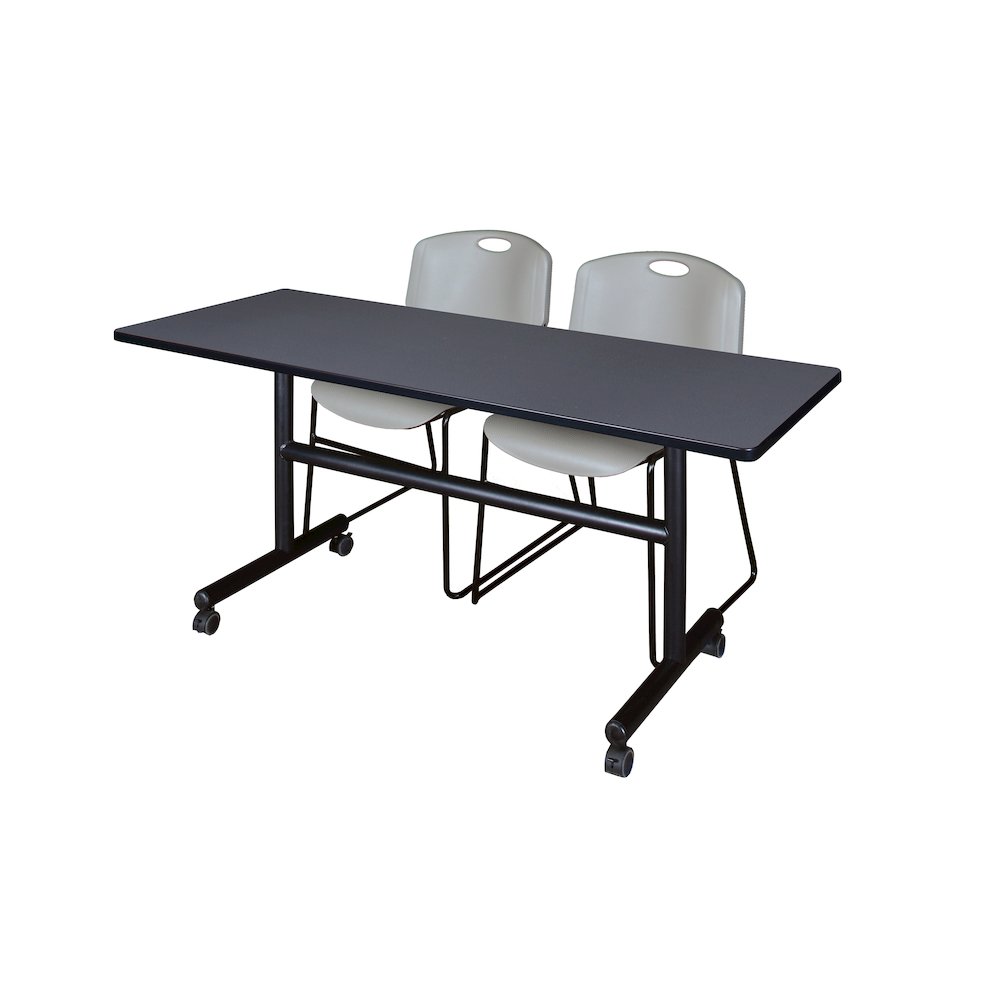 60 x 24 in. Flip-Top Training Nesting Table- Grey, 2 Zeng Stack Chairs- Grey. Picture 1
