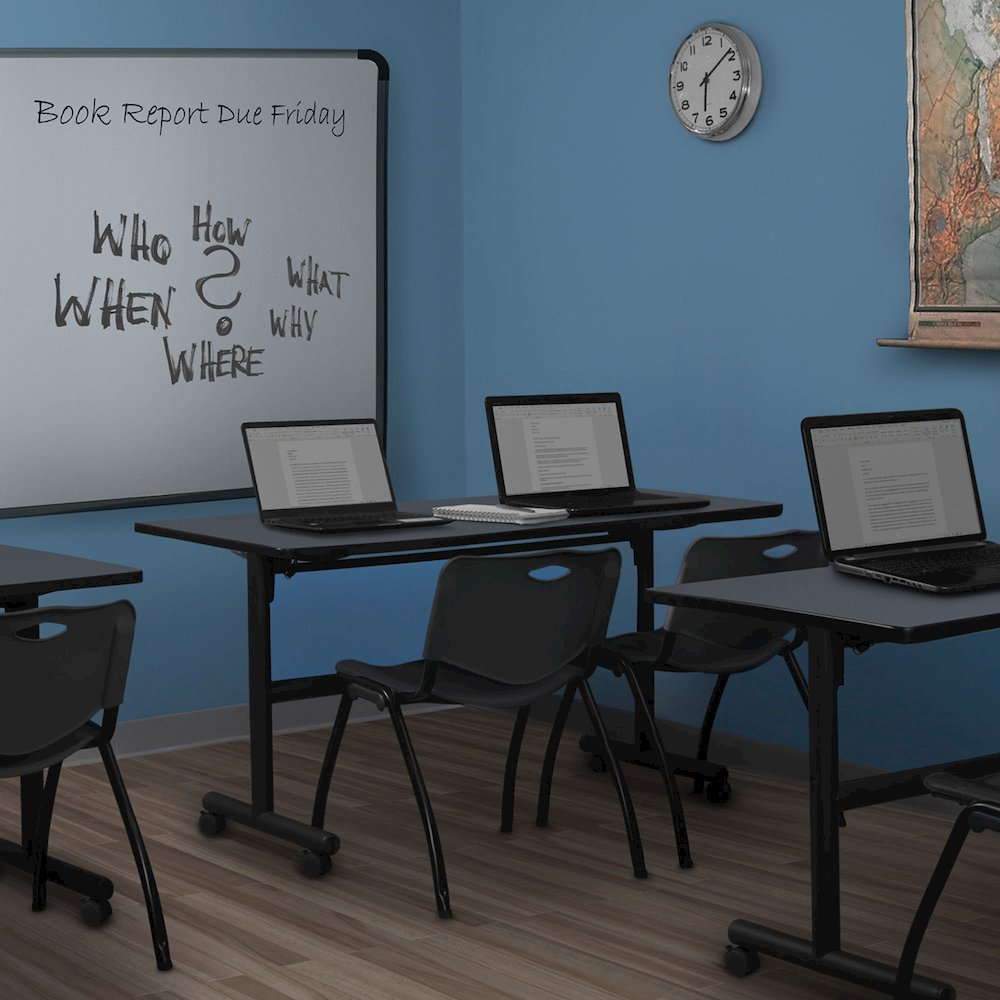 60 x 24 in. Flip-Top Training Nesting Table- Grey, 2 M Stack Chairs- Black. Picture 11