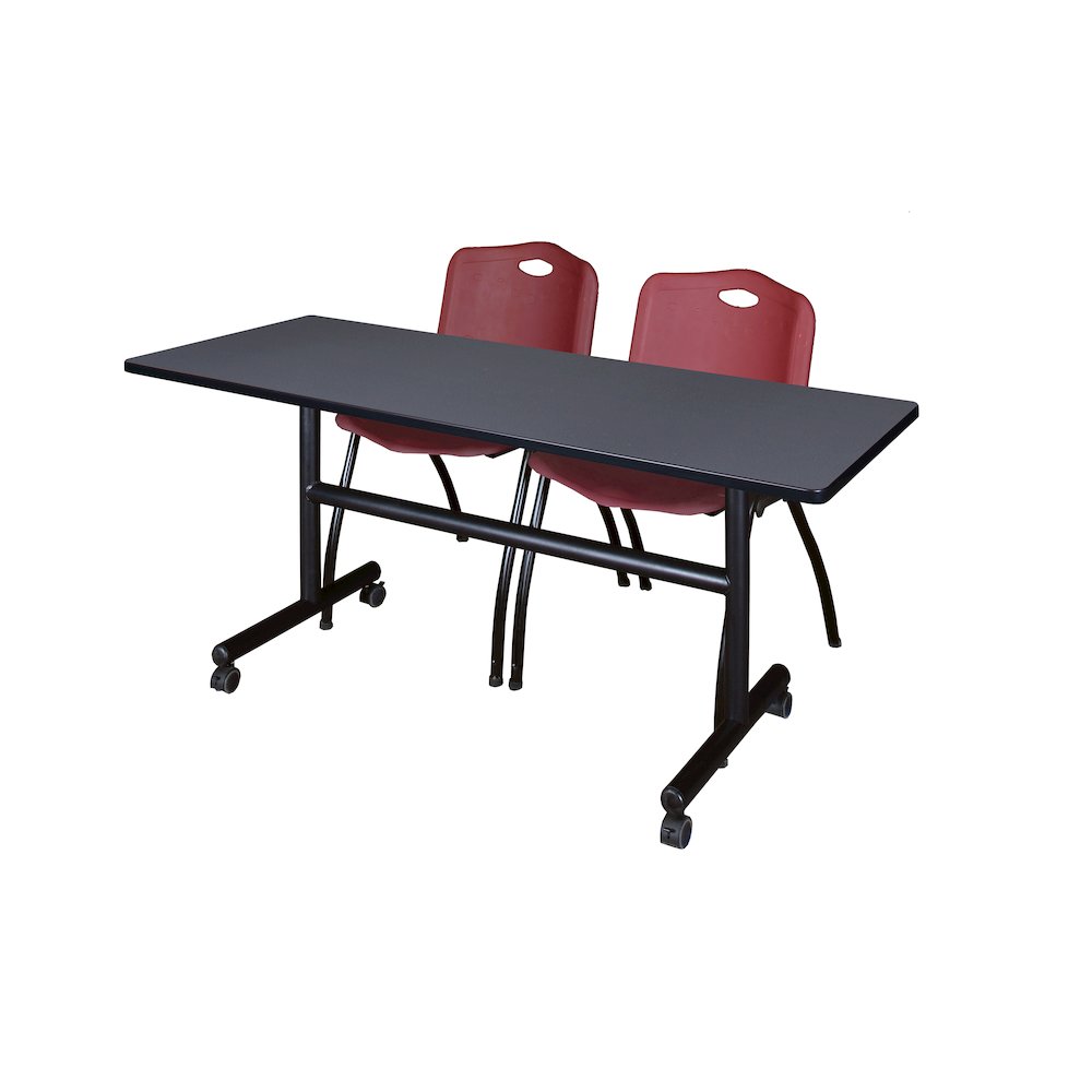 60 x 24 in. Flip-Top Training Nesting Table- Grey, 2 M Stack Chairs- Burgundy. Picture 1