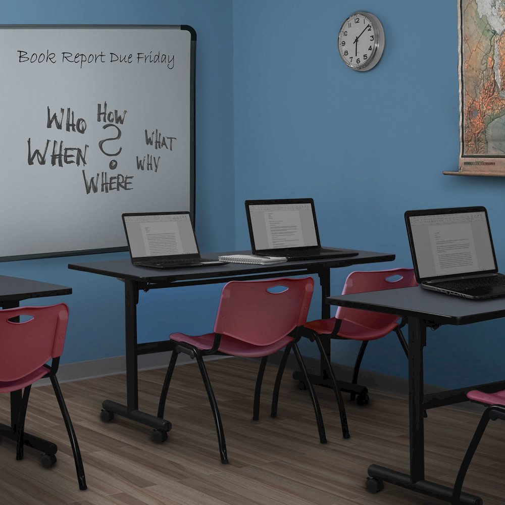 60 x 24 in. Flip-Top Training Nesting Table- Grey, 2 M Stack Chairs- Burgundy. Picture 11