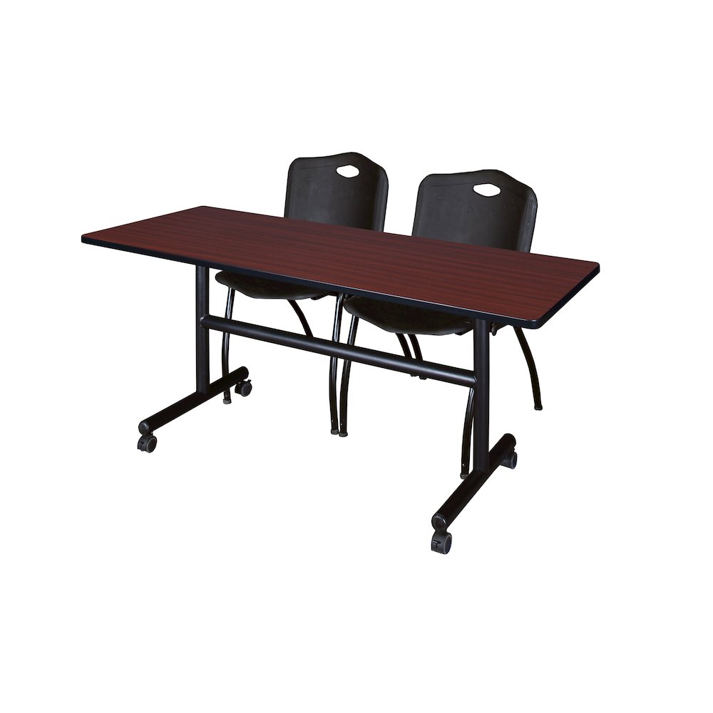 60 x 24 in. Flip-Top Training Nesting Table- Mahogany, 2 M Stack Chairs- Black. Picture 1