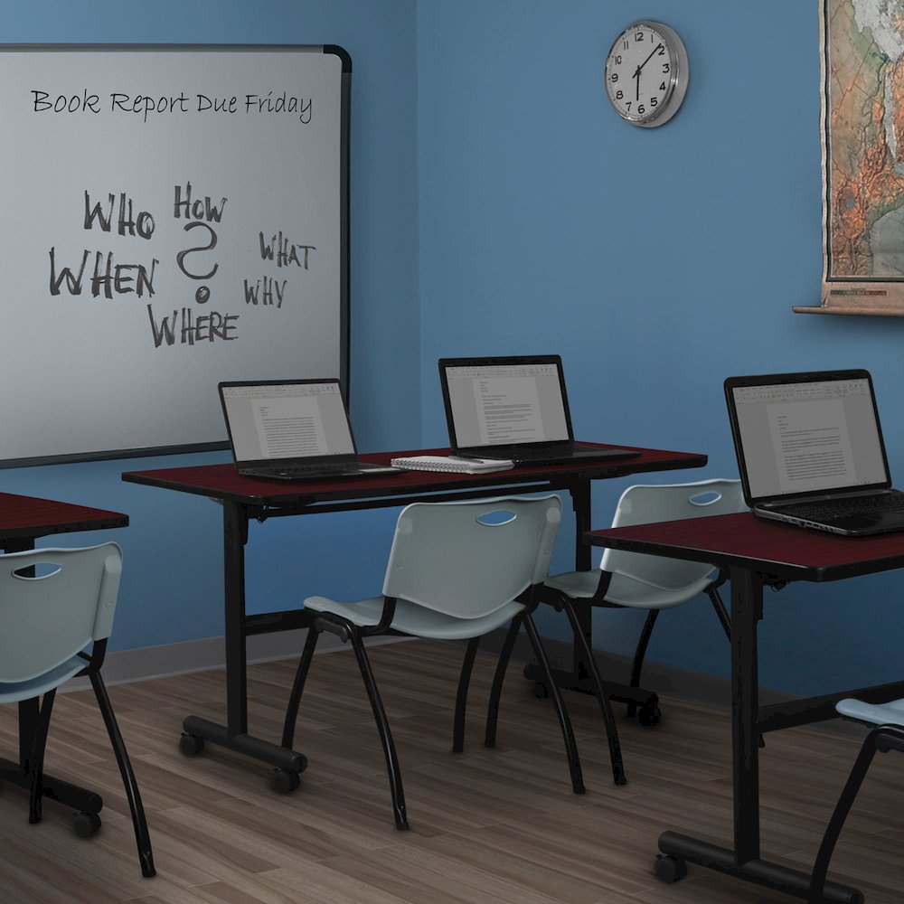 60 x 24 in. Flip-Top Training Nesting Table- Mahogany, 2 M Stack Chairs- Grey. Picture 11