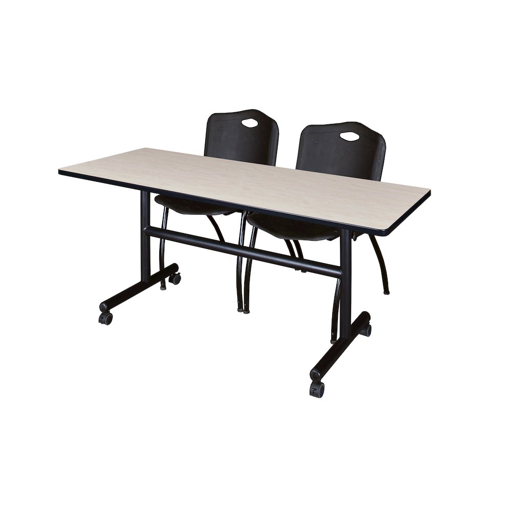 60 x 24 in. Flip-Top Training Nesting Table- Maple, 2 M Stack Chairs- Black. Picture 1