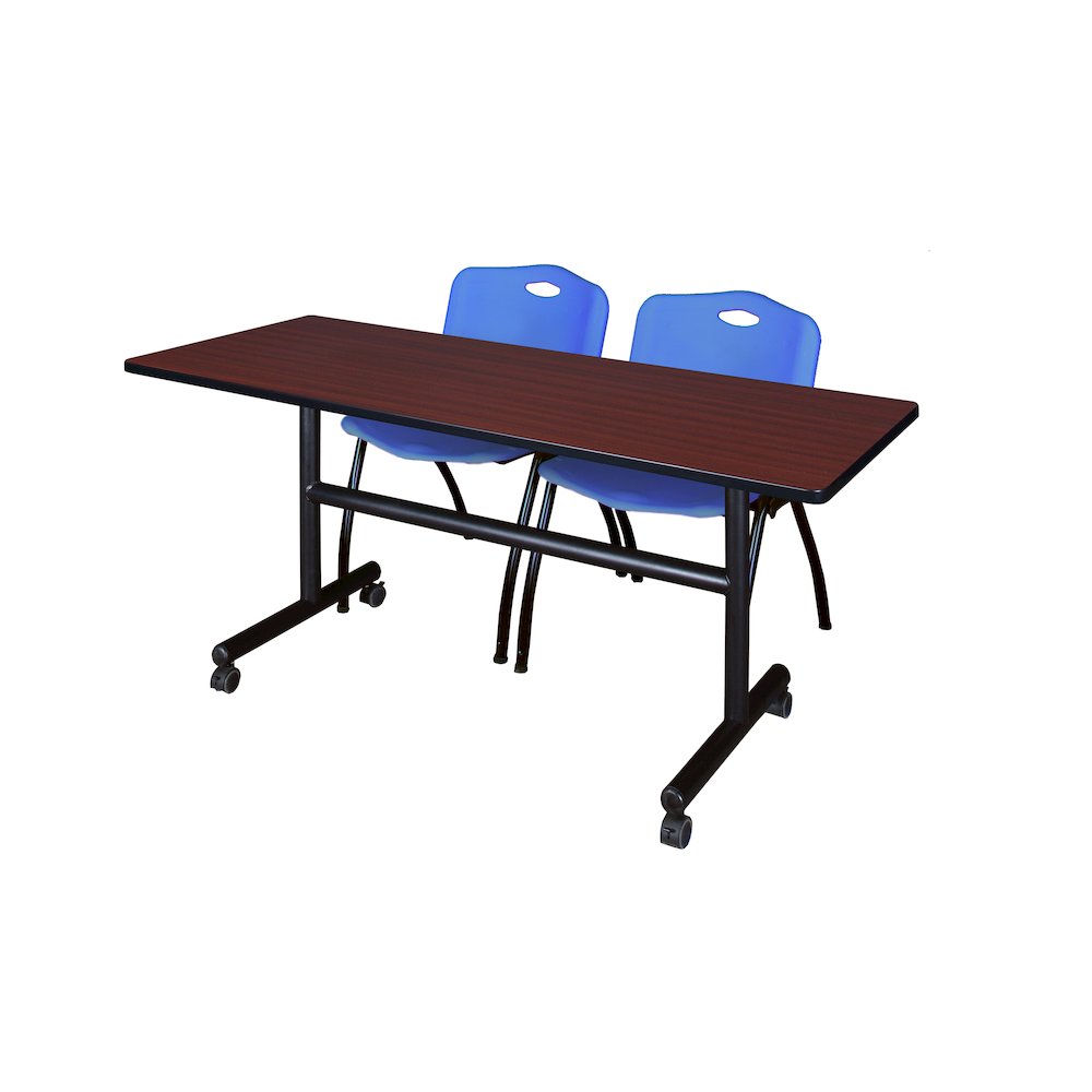 60 x 30 in. Flip-Top Training Nesting Table- Mahogany, 2 M Stack Chairs- Blue. Picture 1