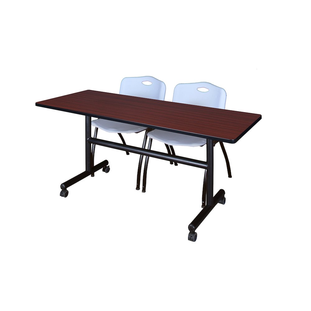 60 x 30 in. Flip-Top Training Nesting Table- Mahogany, 2 M Stack Chairs- Grey. Picture 1