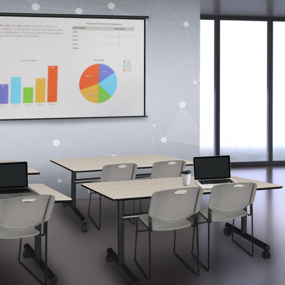 60 x 30 in. Flip-Top Training Nesting Table- Maple, 2 Zeng Stack Chairs- Grey. Picture 11