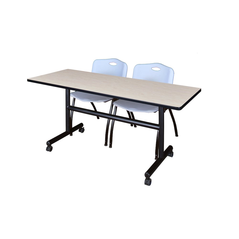 60 x 30 in. Flip-Top Training Nesting Table- Maple, 2 M Stack Chairs- Grey. Picture 1