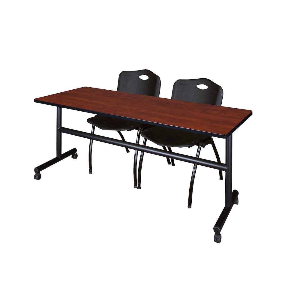 72 x 24 in. Flip-Top Training Nesting Table- Cherry, 2 M Stack Chairs- Black. Picture 1