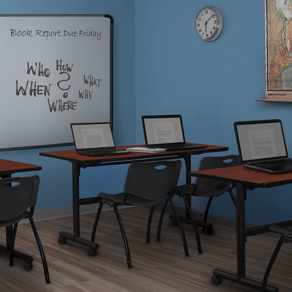 72 x 24 in. Flip-Top Training Nesting Table- Cherry, 2 M Stack Chairs- Black. Picture 11