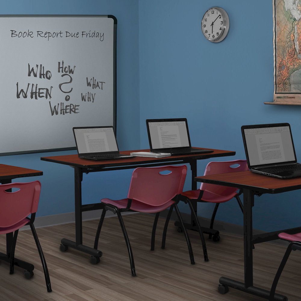 72 x 24 in. Flip-Top Training Nesting Table- Cherry, 2 M Stack Chairs- Burgundy. Picture 11
