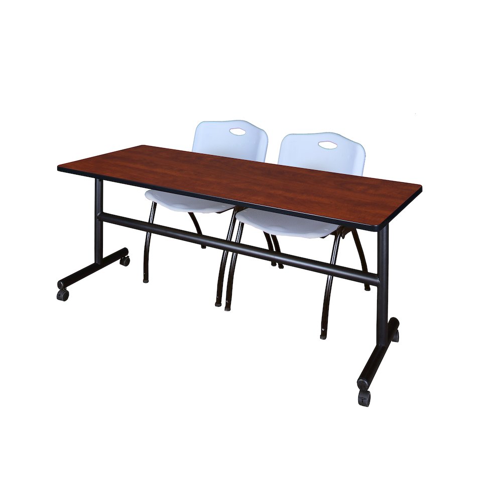 72 x 24 in. Flip-Top Training Nesting Table- Cherry, 2 M Stack Chairs- Grey. Picture 1