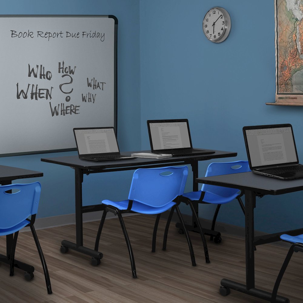 72 x 24 in. Flip-Top Training Nesting Table- Grey, 2 M Stack Chairs- Blue. Picture 11