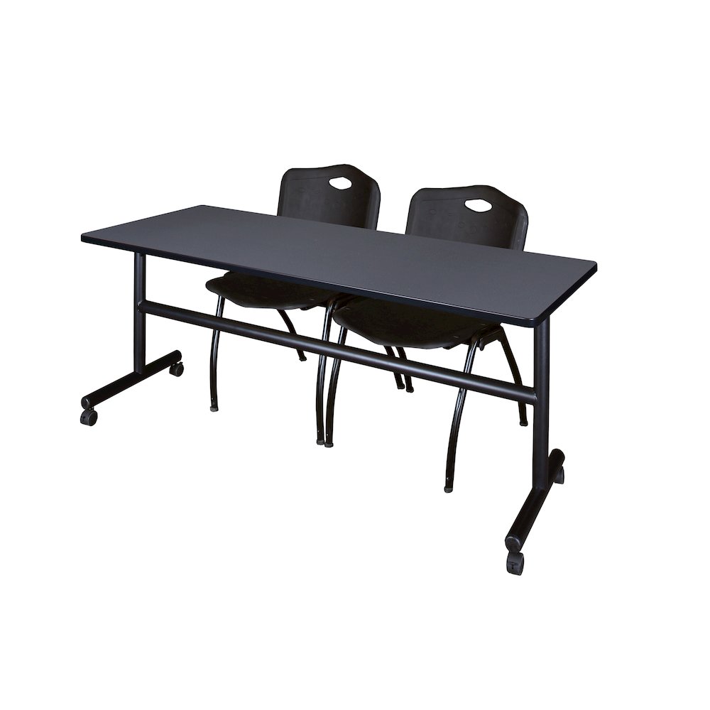 72 x 24 in. Flip-Top Training Nesting Table- Grey, 2 M Stack Chairs- Black. Picture 1