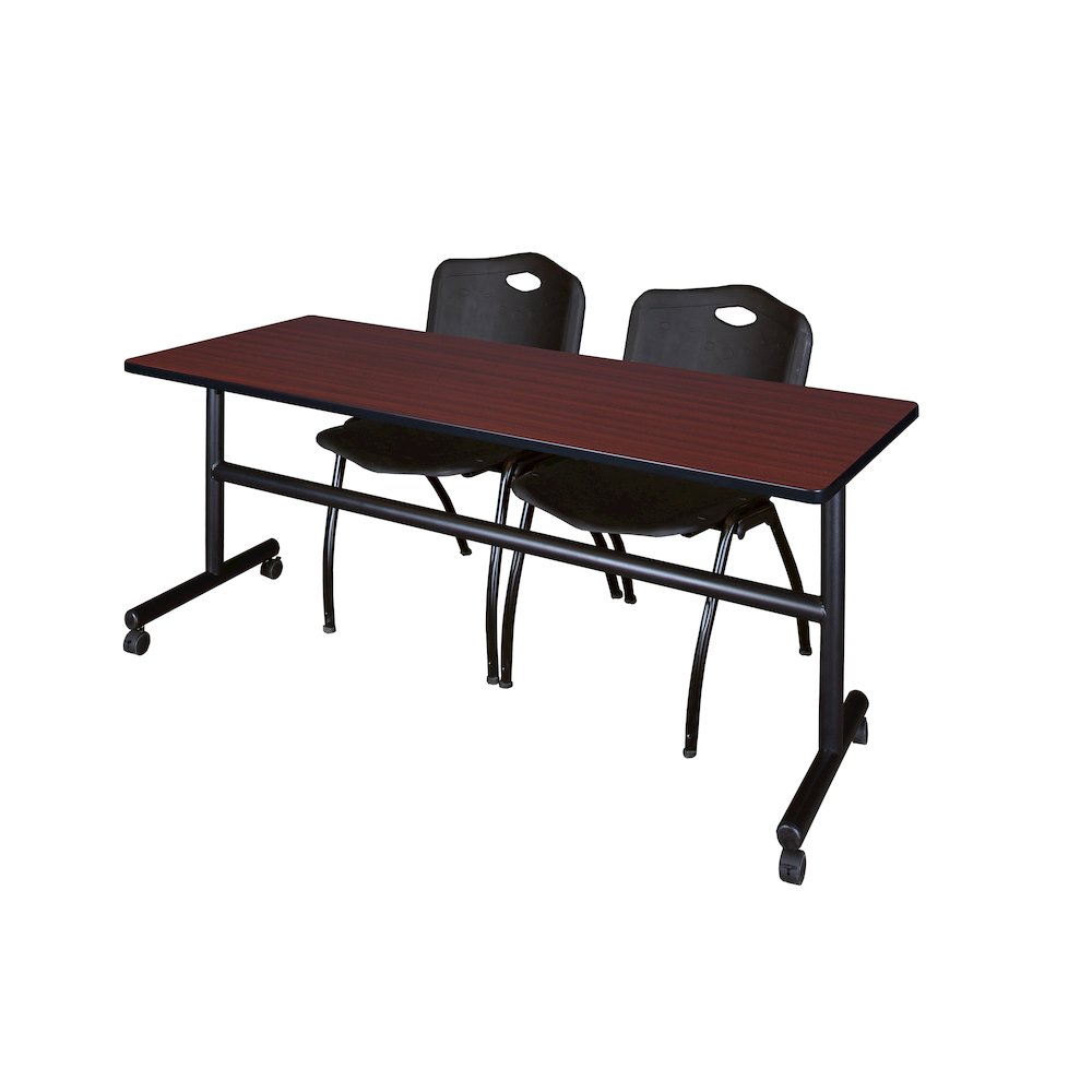 72 x 24 in. Flip-Top Training Nesting Table- Mahogany, 2 M Stack Chairs- Black. Picture 1
