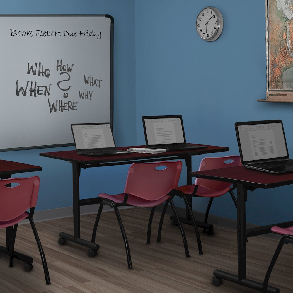 72 x 24 in. Training Nesting Table- Mahogany, 2 M Stack Chairs- Burgundy. Picture 11