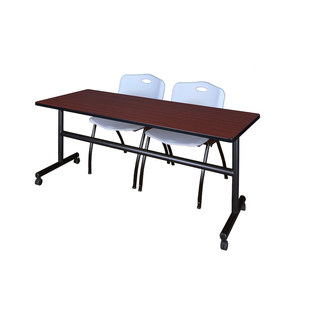 72 x 24 in. Flip-Top Training Nesting Table- Mahogany, 2 M Stack Chairs- Grey. Picture 1