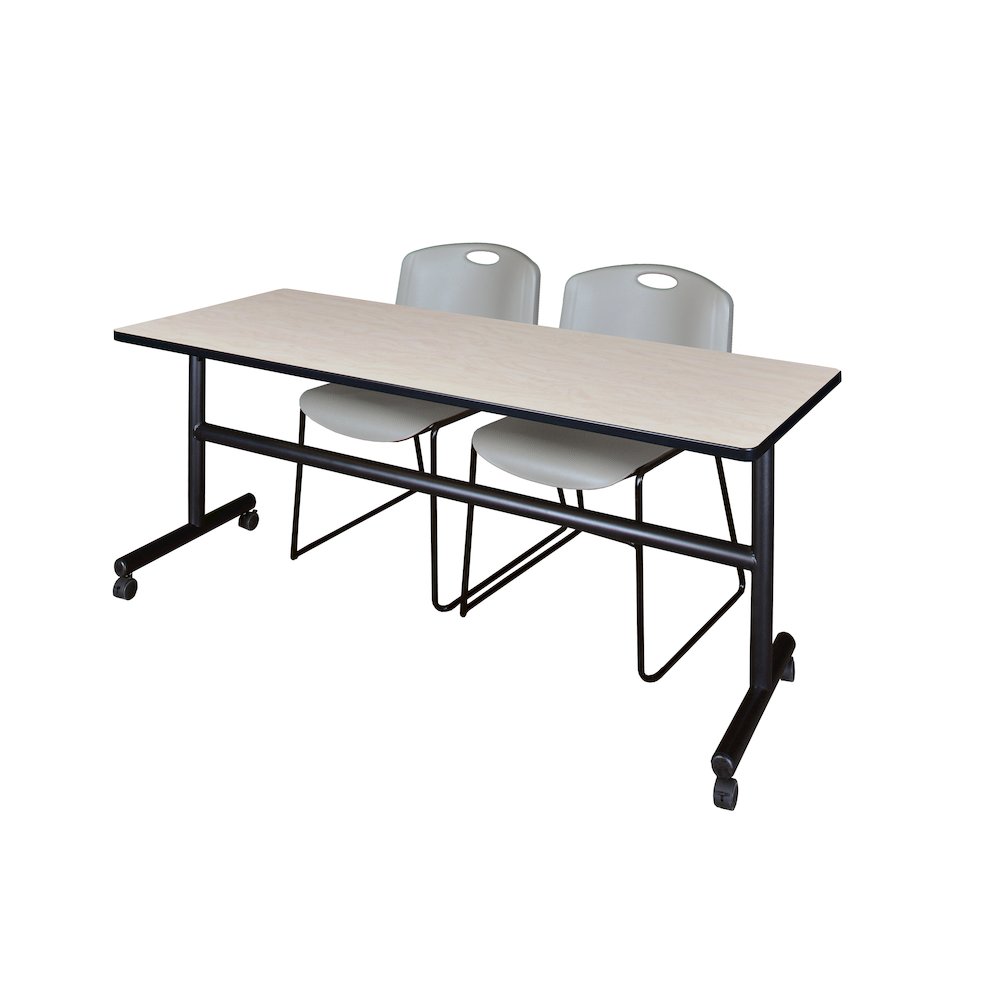 72 x 24 in. Flip-Top Training Nesting Table- Maple, 2 Zeng Stack Chairs- Grey. Picture 1