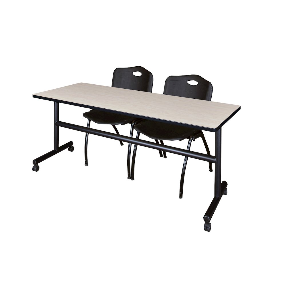 72 x 24 in. Flip-Top Training Nesting Table- Maple, 2 M Stack Chairs- Black. Picture 1