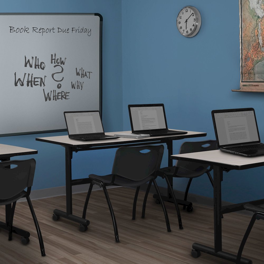 72 x 24 in. Flip-Top Training Nesting Table- Maple, 2 M Stack Chairs- Black. Picture 11