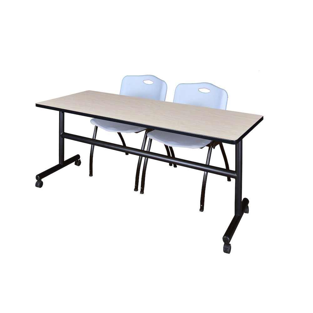 72 x 24 in. Flip-Top Training Nesting Table- Maple, 2 M Stack Chairs- Grey. Picture 1