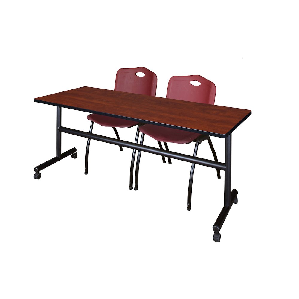 72 x 30 in. Flip-Top Training Nesting Table- Cherry, 2 M Stack Chairs- Burgundy. Picture 1