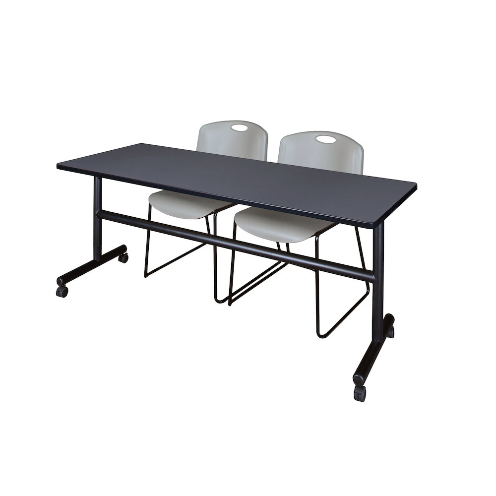 72 x 30 in. Flip-Top Training Nesting Table- Grey, 2 Zeng Stack Chairs- Grey. Picture 1