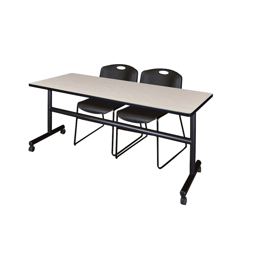 72 x 30 in. Flip-Top Training Nesting Table- Maple, 2 Zeng Stack Chairs- Black. Picture 1
