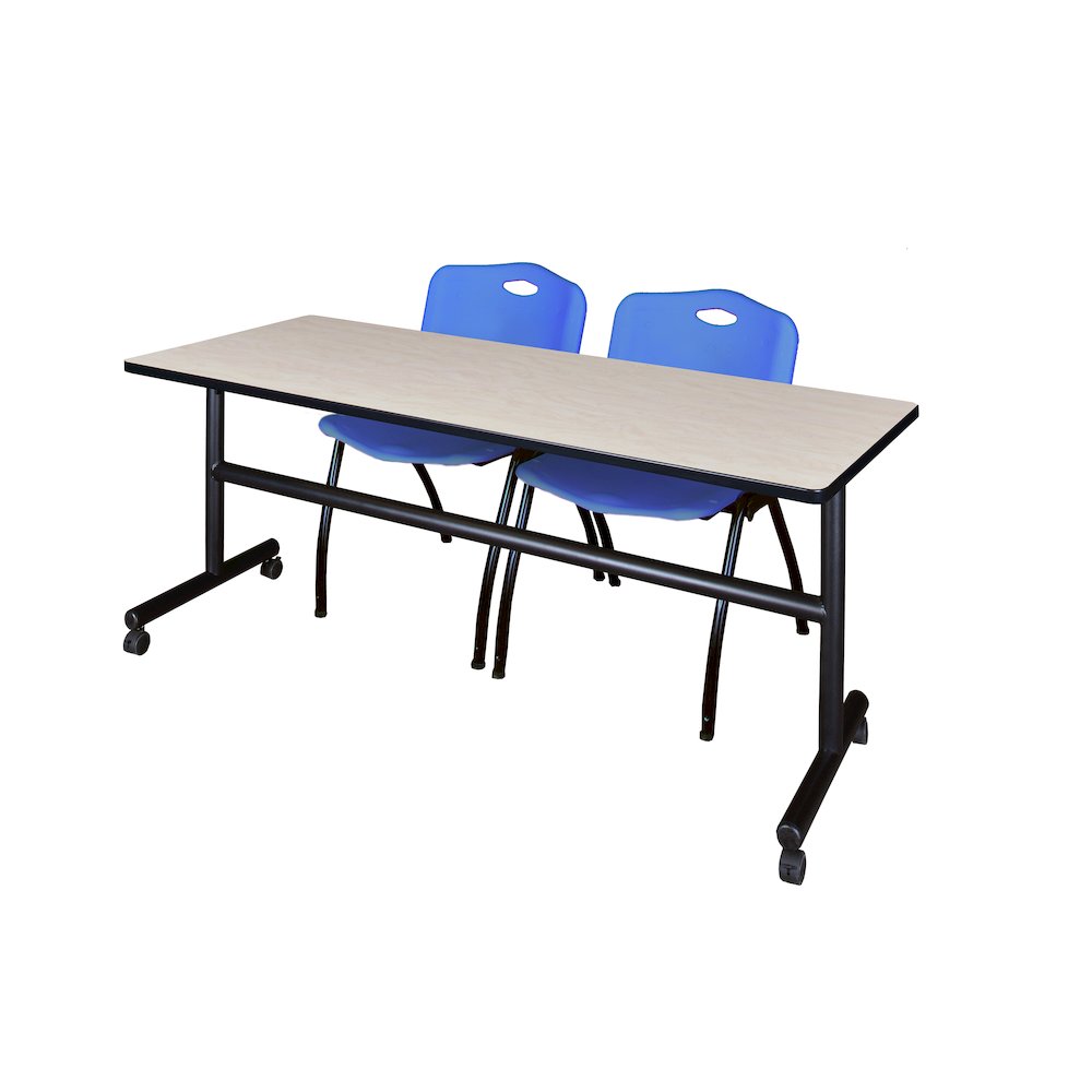 72 x 30 in. Flip-Top Training Nesting Table- Maple, 2 M Stack Chairs- Blue. Picture 1