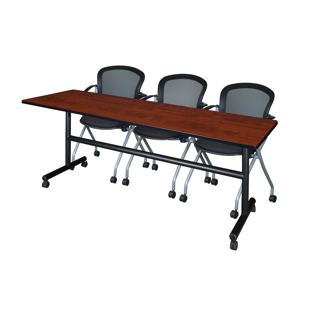 84 x 24 in. Flip-Top Training Nesting Table- Cherry, 2 Cadence Nesting Chairs. Picture 1