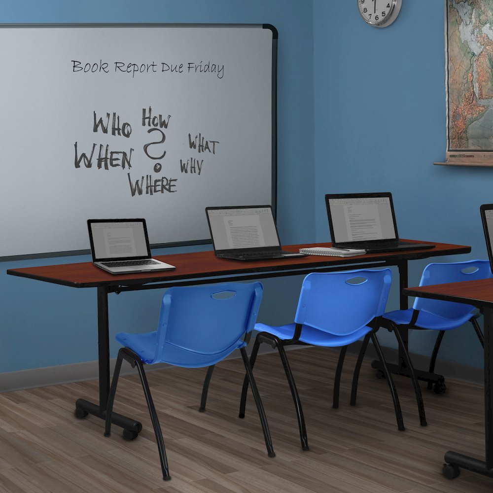 84 x 24 in. Flip-Top Training Nesting Table- Cherry, 2 M Stack Chairs- Blue. Picture 11