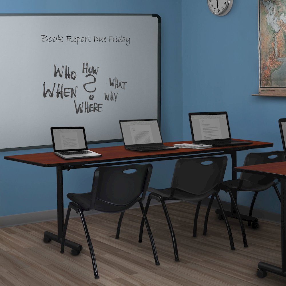 84 x 24 in. Flip-Top Training Nesting Table- Cherry, 2 M Stack Chairs- Black. Picture 11